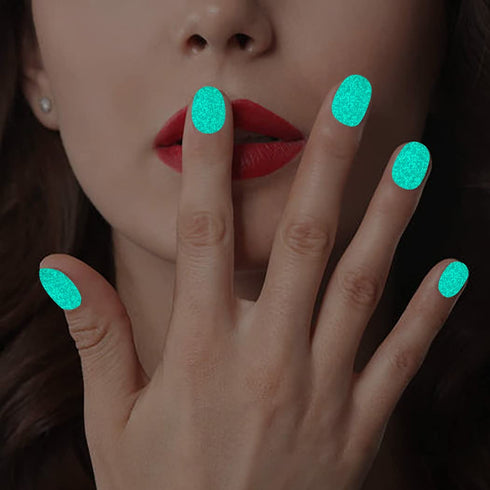 WOKOTO 12 Sheets Luminous Solid Nail Polish Strips with File - Self-Adhesive Glow in Dark Gel Stick On Nails for Women