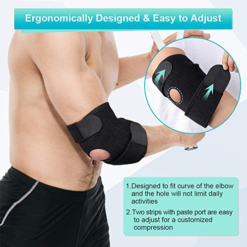 Tennis Elbow Brace for Golfers, Compression Adjustable Elbow Support with Dual-Spring Stabilizer Arm Wrap
