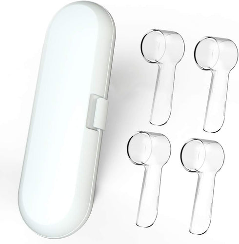Electric Toothbrush Travel Case for Oral-B Toothbrushes, 4 Pcs Toothbrush Head Covers in White
