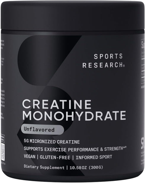 Sports Research Creatine Monohydrate - Gain Lean Muscle, Improve Performance and Strength, Support Workout Recovery - 5