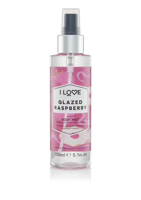 I Love Glazed Raspberry Scented Body Mist - Long Lasting Body Spray with Natural Fruit Extracts, 5.1 oz