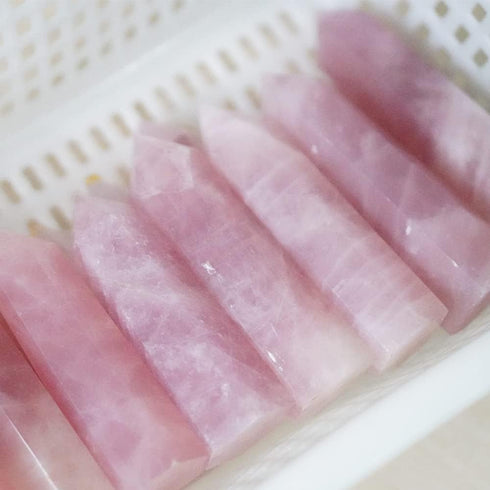 MIMOSA Healing Crystal Point - Large Rose Quartz, Raw Rose Quartz & Selenite