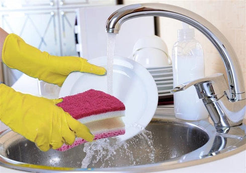 Non-Scratch Heavy Duty Dual Sided Kitchen Scrubber Sponge, 12 Sponges, Red/Pink