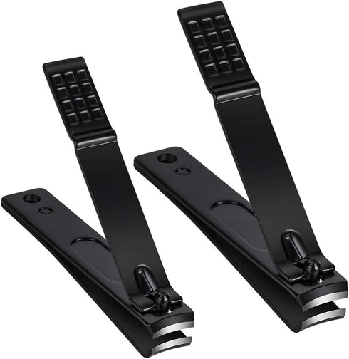 Nail Clippers Set - Sharp Stainless Steel Fingernail & Toenail Clippers, Black Nail Cutter, 2 Piece Set