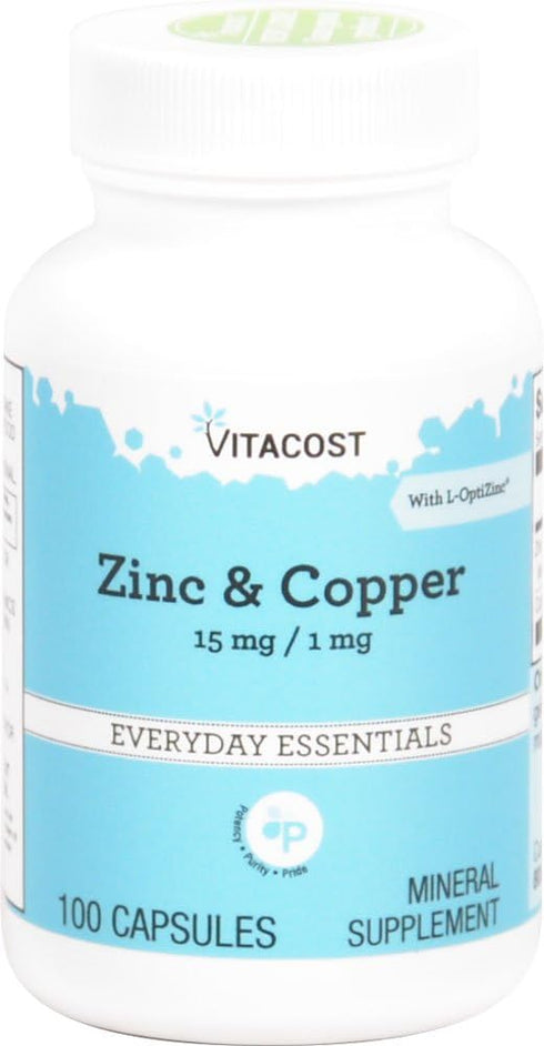 Vitacost Zinc & Copper 15 mg / 1 mg, 100 Capsules