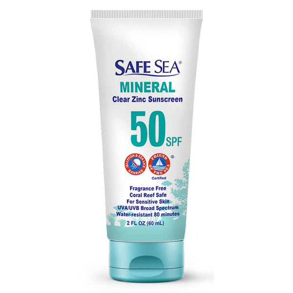 Safe Sea Zinc Oxide Sunscreen SPF50, Clear Mineral Face Lotion Without White Cast, Anti-Jellyfish Sting, 2Oz