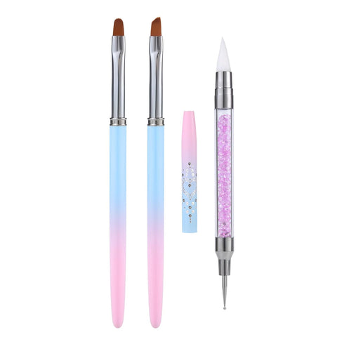 3pcs Nail Art Clean Up Brushes, Round & Angled Head Silicone Nail Art Tools for Painting Design Polish Cleaning