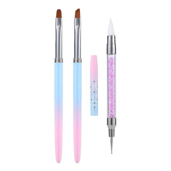 3pcs Nail Art Clean Up Brushes, Round & Angled Head Silicone Nail Art Tools for Painting Design Polish Cleaning