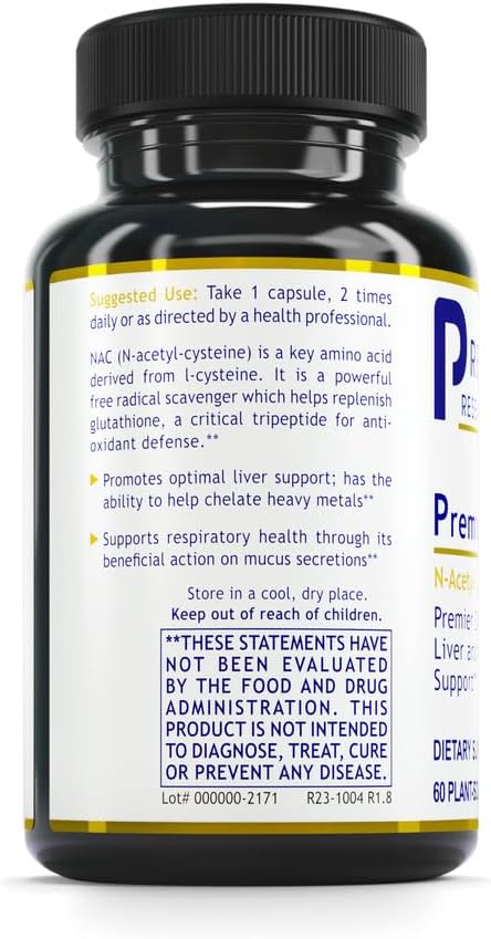 Premier NAC, 60 Vegan Capsules - N-Acetyl-L-Cysteine Blend for Detoxification, Liver and Antioxidant Support