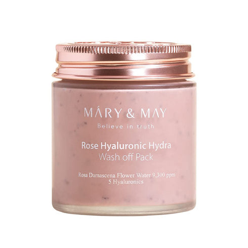 Mary&May Rose Hyaluronic Hydra Wash Off Pack 125g with French Rose Petals, Hyaluronic Acid, Vegan Wash Off Mask