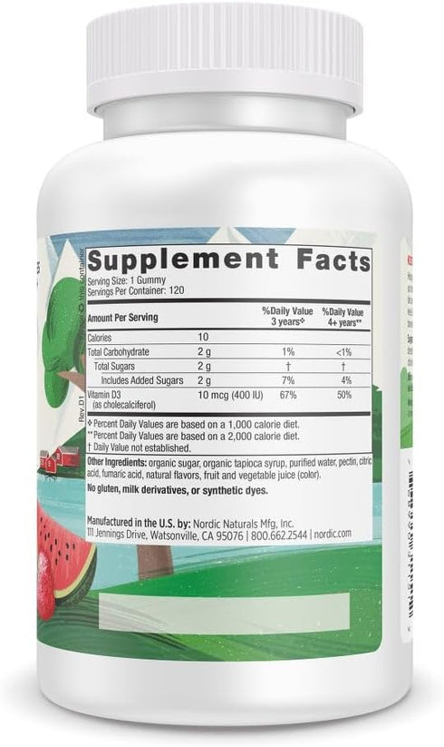 Nordic Naturals Vitamin D3 Gummies Kids, Wild Watermelon Splash - 120 Gummies