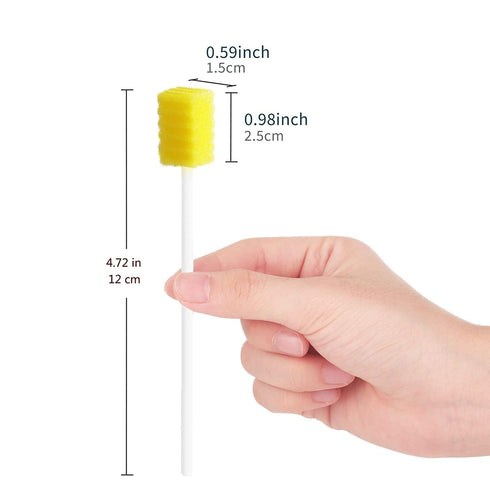 100 Pack Disposable Oral Swabs: Sterile Dental Sponge Swabsticks for Mouth & Gum Cleaning - Unflavored, Yellow
