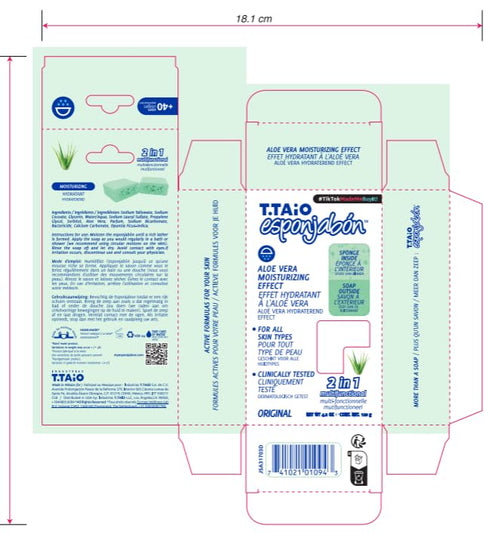 T.Taio Esponjabon Aloe Vera Soap Sponge - Gentle Shower Scrubber for Dirt & Oil Removal