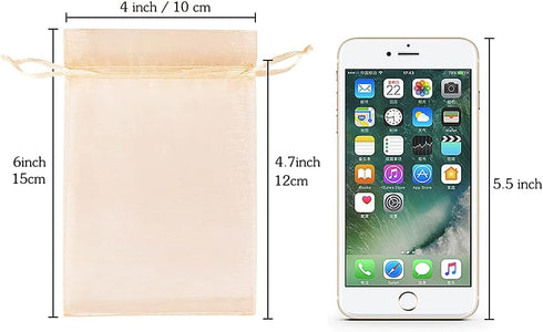 HRX Package 100pcs Blush Peach Organza Bags, 4 x 6 inch Mesh Drawstring Jewelry Pouches for Wedding Party Favor