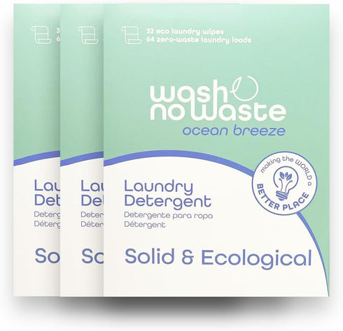 Wash No Waste - PACK 3, Laundry Detergent Strips, 192 washes, Hypoallergenic, Biodegradable, Lavender.