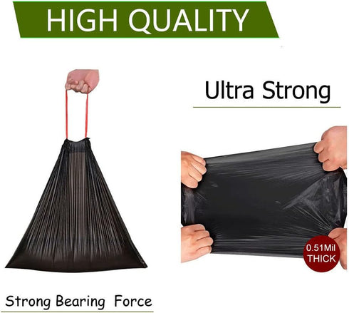 1.8 Gallon Black Trash Bag, Small Drawstring Garbage Can Liner, 120 Counts, 0.51 Mil