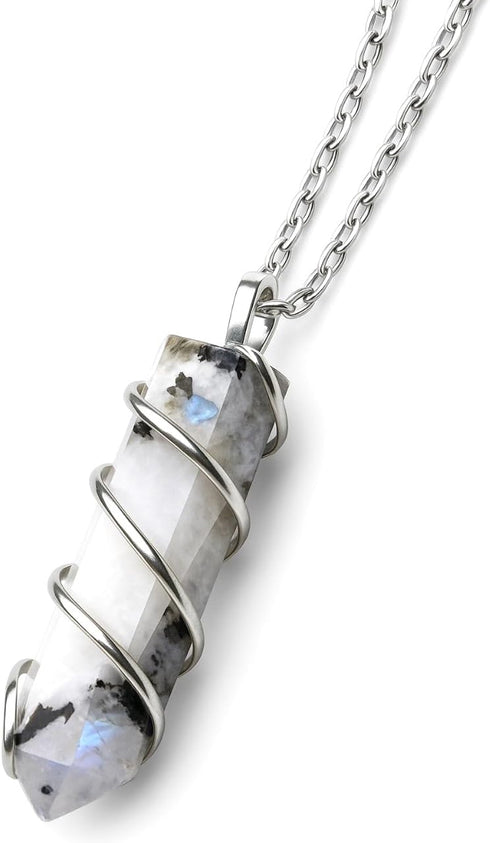 Rainbow Moonstone Healing Crystal Necklace - Lunar Pendant Balance, Inner Light, Love