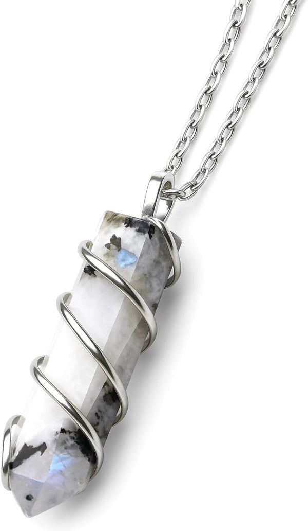 Rainbow Moonstone Healing Crystal Necklace - Lunar Pendant Balance, Inner Light, Love