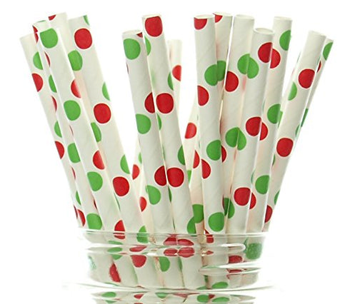 Set (50 Pack) Christmas Party Suppies of Straws - Holiday Straws, Christmas Dinnerware, Red & Green Paper Party Straws