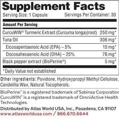 Vitality Rescue Omega 3 and Turmeric Supplement with Bioperine, CurcuWin 46X for Workout Recovery, Joint & Brain Health