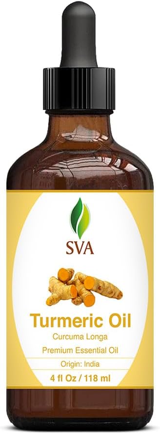 SVA Turmeric Essential Oil – 4 Fl Oz – 100% Natural for Diffuser, Hair Care, Skin Care, Aromatherapy, with Dropper
