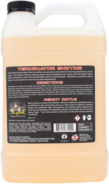 P & S PROFESSIONAL DETAIL PRODUCTS - Terminator Enzyme Spot & Stain Remover - Perfect for Deoderizing, Removing Embedded Soils, Grease, Dirt and Protein Based Stains; Fresh Scent (1 Gallon)