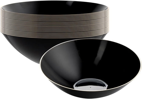 Restaurantware Moderna 16 Ounce Plastic Bowls, 20 Durable Disposable Salad Bowls, Gold-Rimmed Heavy-Duty