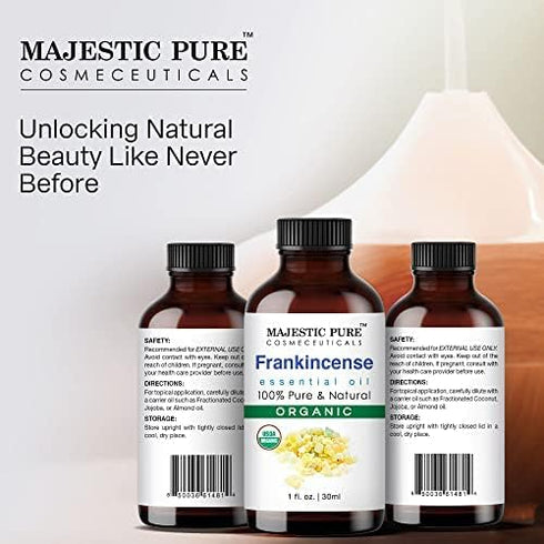 Majestic Pure Frankincense USDA Organic Essential Oil - 100% Organic Quality Oil for Skincare & Aromatherapy - 1 fl oz