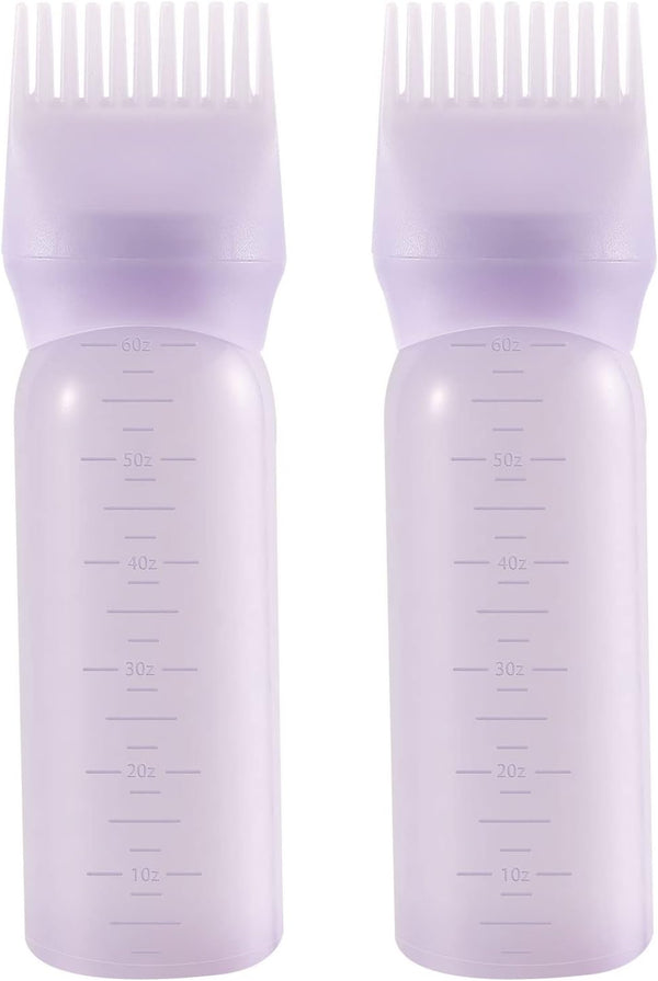 Pimoys 6 Ounce Root Comb Applicator Bottle, Oil Applicator for Hair Dye, Purple, 2 Pack