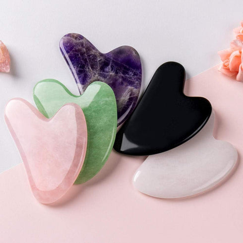 LadyCent Natural Rose Quartz Gua Sha Jade Face Massage Board Crystal Stone Guasha Massager Facial Eye Scraping Wrinkle