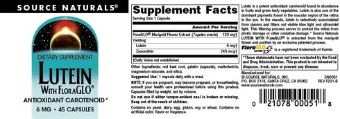 Source Naturals Lutein with FloraGLO, 6 mg, 45 Capsules for Antioxidant Support
