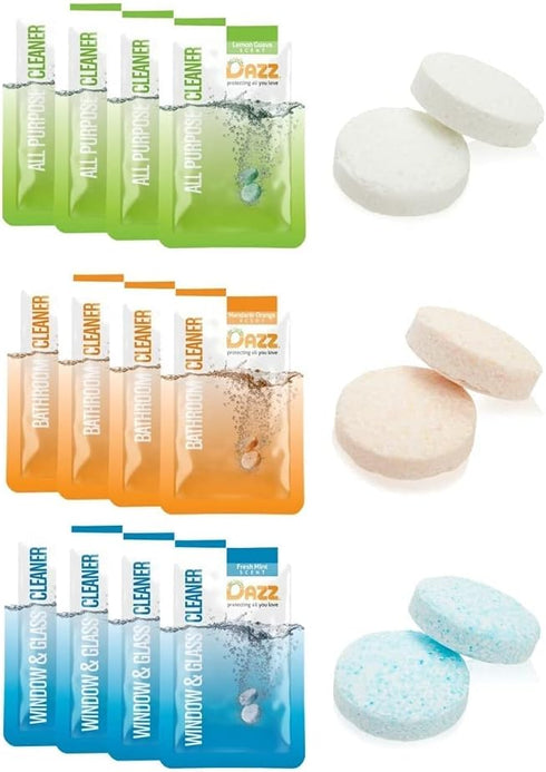 Pack (4 12 Dazz Whole House Refill Of Each Product - Total) Natural Cleaning Tablets - All Purpose Cleaner, Glass