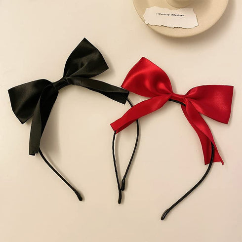 Red Bowknot Headband for Women Girls, Handmade Black Bows Hair Hoop, Bowknots Hair Bands
