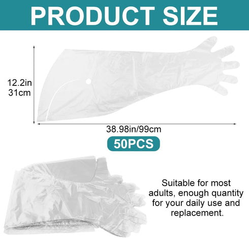 50 PCS Disposable Veterinary Gloves, 38.98x12.2inch Extra Long Shoulder Length Gloves for Veterinarians and Cleaning