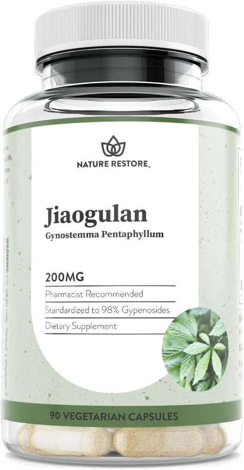 Jiaogulan Extract Supplement, 90 Vegan Capsules, Gynostemma Pentaphyllum Standardized to 98% Gypenosides, Non-GMO