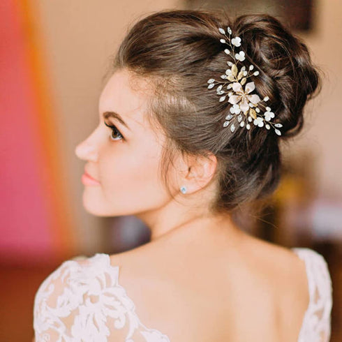 inSowni 36 Pack Gold Flower Leaf Bridal Wedding Hair Side Combs+U-shaped Pearl Hair Pins+Spiral Rhinestone Hair Clips Barrettes Prom Headpieces Hair Accessories for Brides Bridesmaids Women Girls