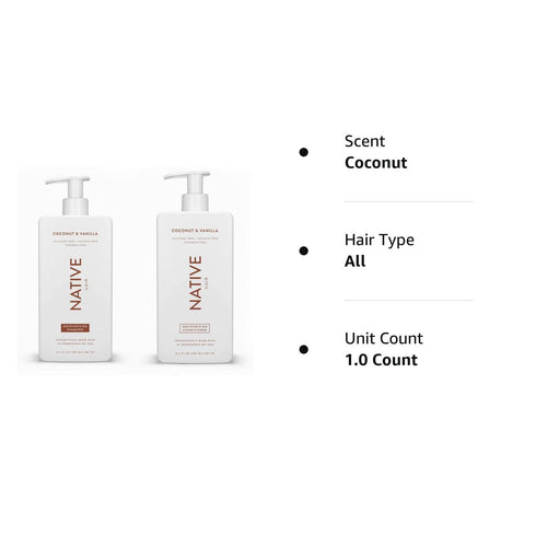Native Shampoo and Conditioner Set | Sulfate Free, Paraben Free, with Naturally Derived Ingredients | 16.5 oz (Coconut