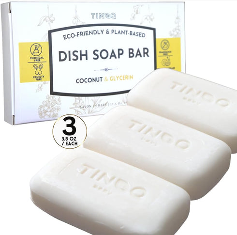 Organic Dish Soap Bar 3Pcs, Coconut Kitchen Soap, Safe for Sensitive Skin, Plastic-Free, Zero Waste