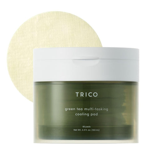 TRICO Green Tea Multi-Tasking Cooling Pad, 3-in-1 Korean Toner Pads for All Skin Types - 90 Pads
