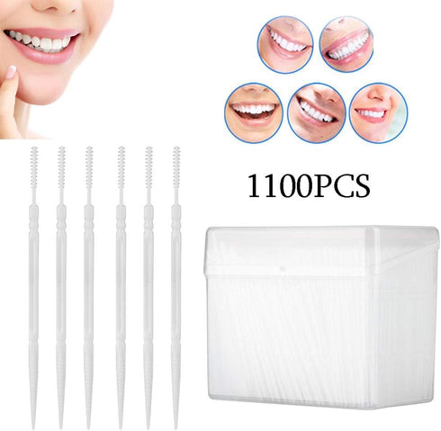 1100pcs Soft Plastic Double-Head Brushed Toothpick for Oral Care Interdental Brush