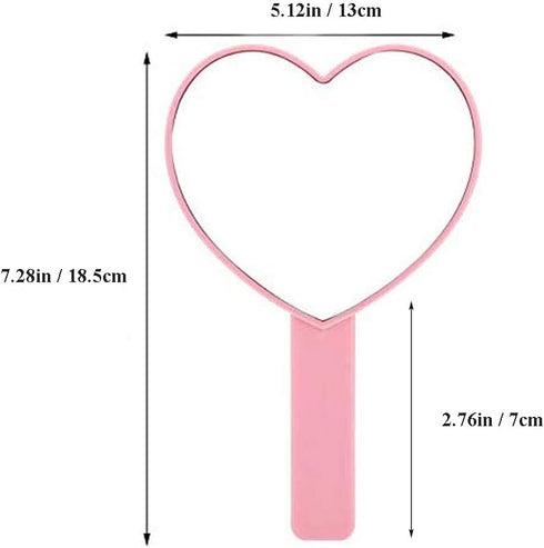 TBWHL Heart-Shaped Handheld Travel Mirror, Cute Cosmetic Hand Mirror with Handle for Men & Women (Pink, 1 Pack)