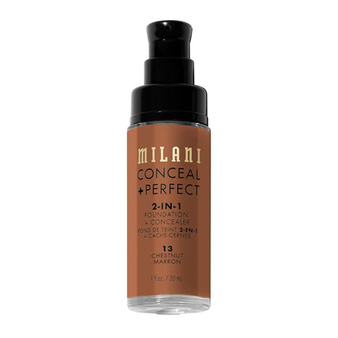 Milani Conceal + Perfect 2-in-1 Foundation + Concealer, Chestnut, Waterproof, Under Eye Corrector