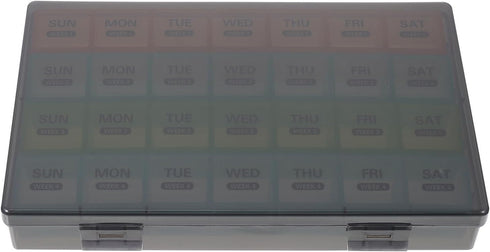SOPOTUTU Large Capacity 28-Compartment Weekly Pill Organizer, Portable Medication Dispenser with Separate Slots