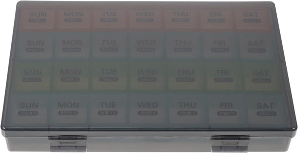 HEANUJJ Portable 28-Compartment Weekly Pill Organizer Large Capacity Medicine Dispenser Box Gray Shell