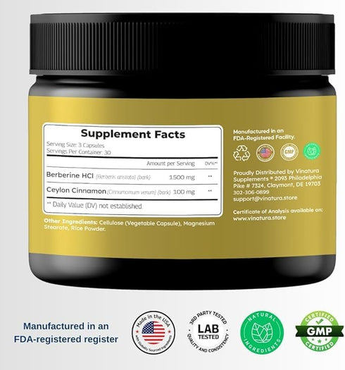 Berberine 1500mg with Ceylon Cinnamon - USA MADE & TESTED - Max Potency Berberine Supplement with Berberine HCL - Immune System - 90 capsules