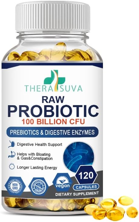Probiotics 100 Billion CFU - 34 Strains + Digestive Enzyme Complex + Organic Prebiotics + Fruit & Veggie Complex, 120