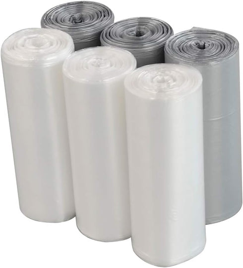1.5 Gallon Small Trash Can Liners, Clear and Grey Plastic Garbage Bags, 150 Counts (6 Rolls)