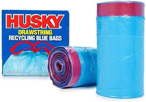 Poly-America HK30DS050BU 30-Gallon 50 Count Husky Drawstring Recycling Blue Bags