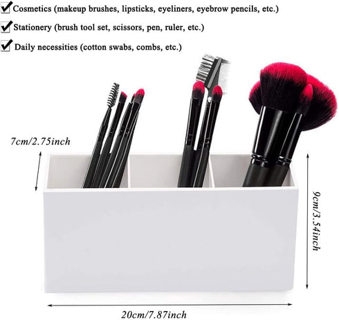 AKOAK 1 Pack Black and White Three Grid desktop Storage Box, Girl Makeup Brush Lipstick Eyebrow Pencil Display Stand, Office Pen Holder, Dressing Table, Bathroom Makeup Tool Storage Box (White) by AKOAK
