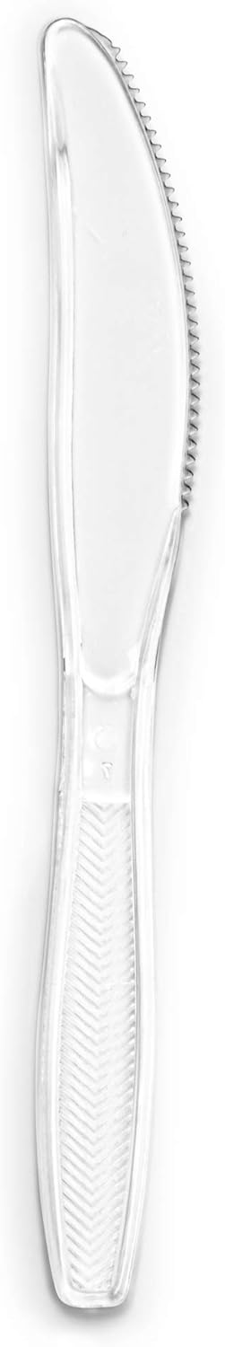 PLASTICPRO Clear Plastic Knives - Disposable Cutlery Medium Weight Utensils - 300 Count